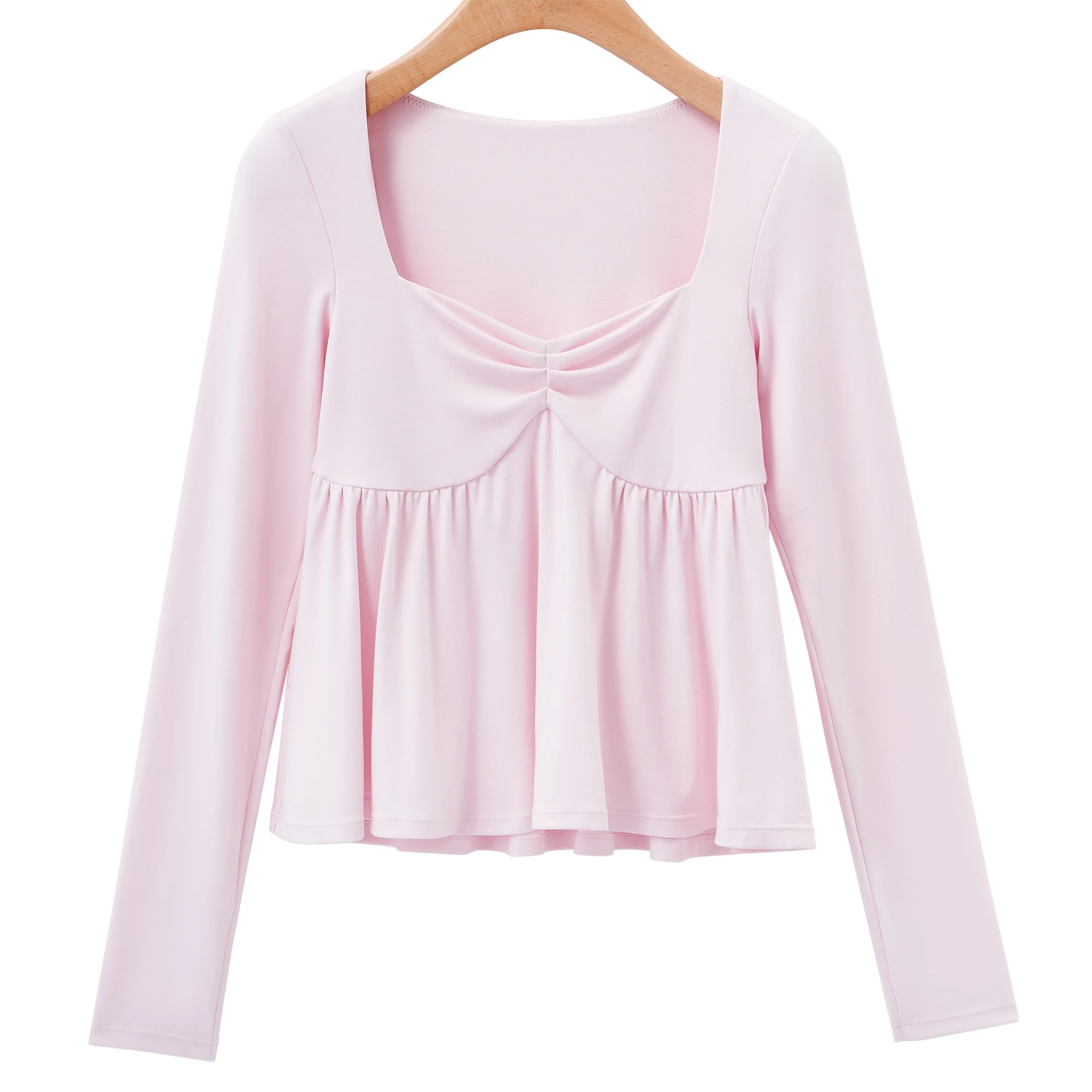 Women Fairy Y2k Cottage T-shirt Coquette Square Neck Long Sleeve Babydoll Tees Autumn Spring Vintage Clothes Casual Pullover Top