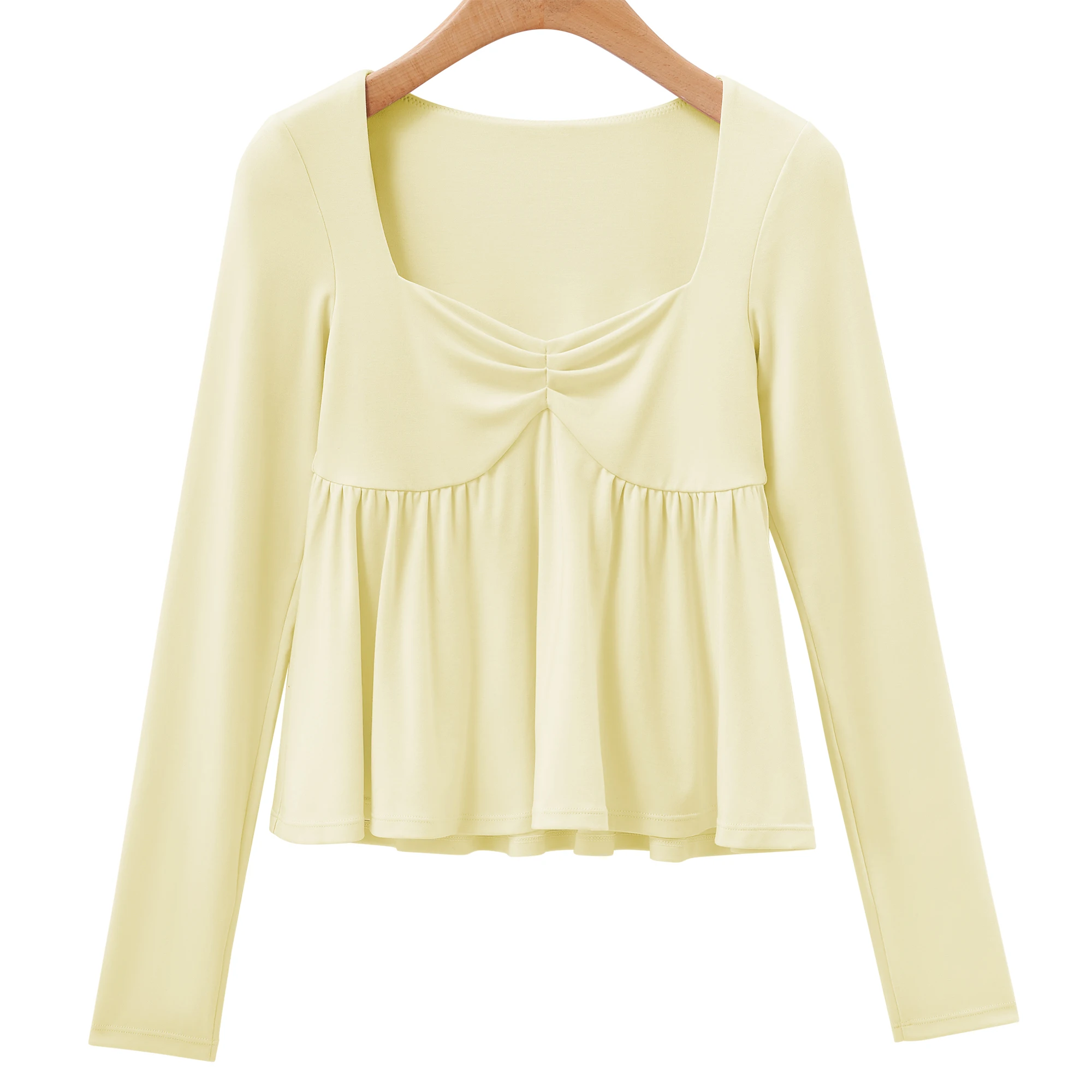 Women Fairy Y2k Cottage T-shirt Coquette Square Neck Long Sleeve Babydoll Tees Autumn Spring Vintage Clothes Casual Pullover Top