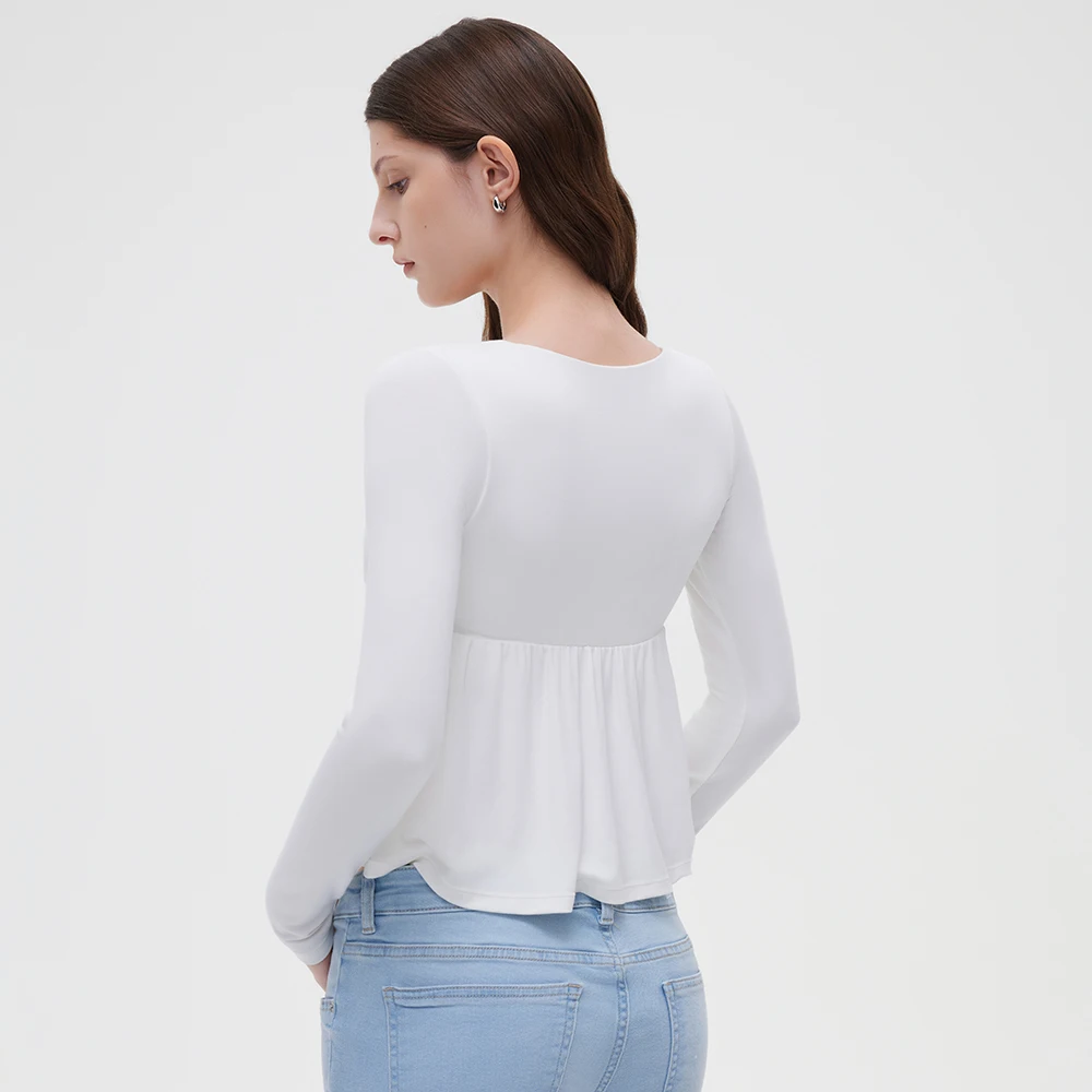 Women Fairy Y2k Cottage T-shirt Coquette Square Neck Long Sleeve Babydoll Tees Autumn Spring Vintage Clothes Casual Pullover Top