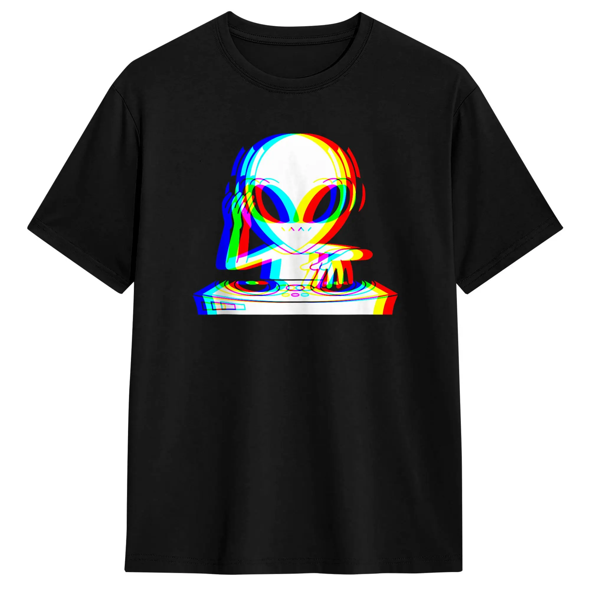 Alien Dj Trippy Vaporwave Techno Rave EDM Music Festival T Shirt Beach Funny T Shirts Cotton Hip Hop Tshirt For Men Clothes