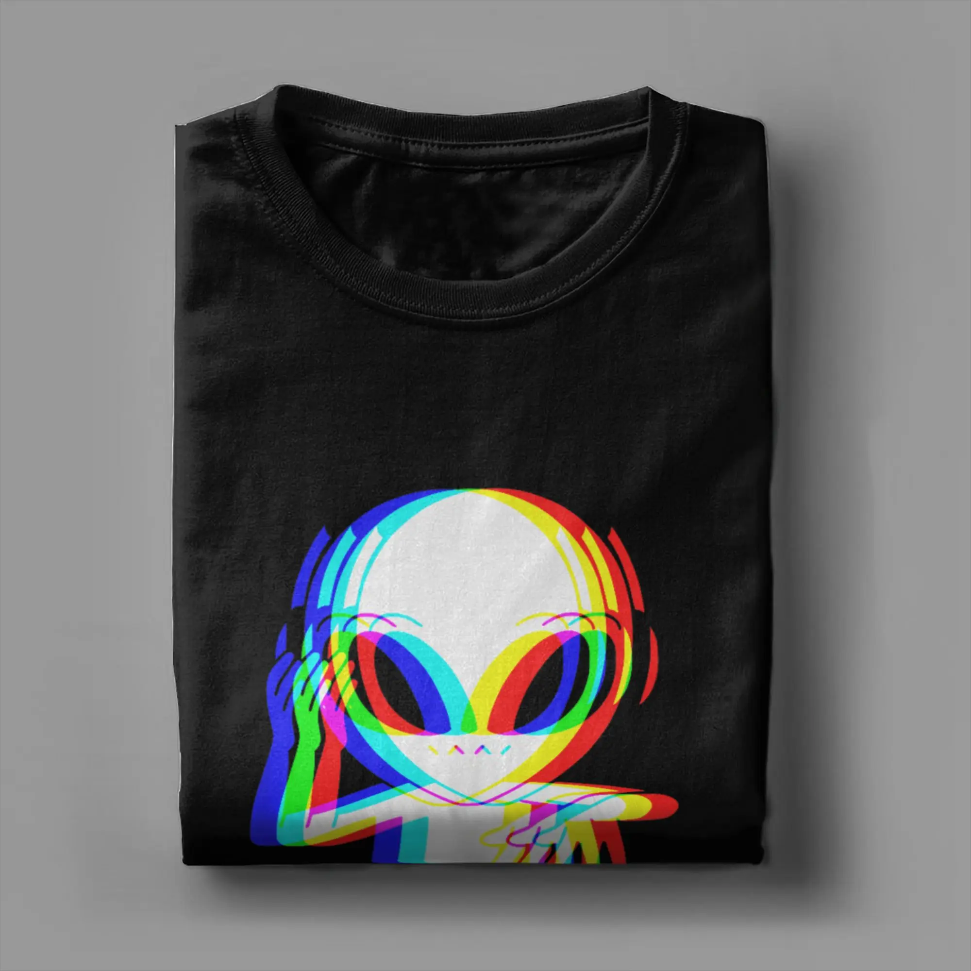 Alien Dj Trippy Vaporwave Techno Rave EDM Music Festival T Shirt Beach Funny T Shirts Cotton Hip Hop Tshirt For Men Clothes