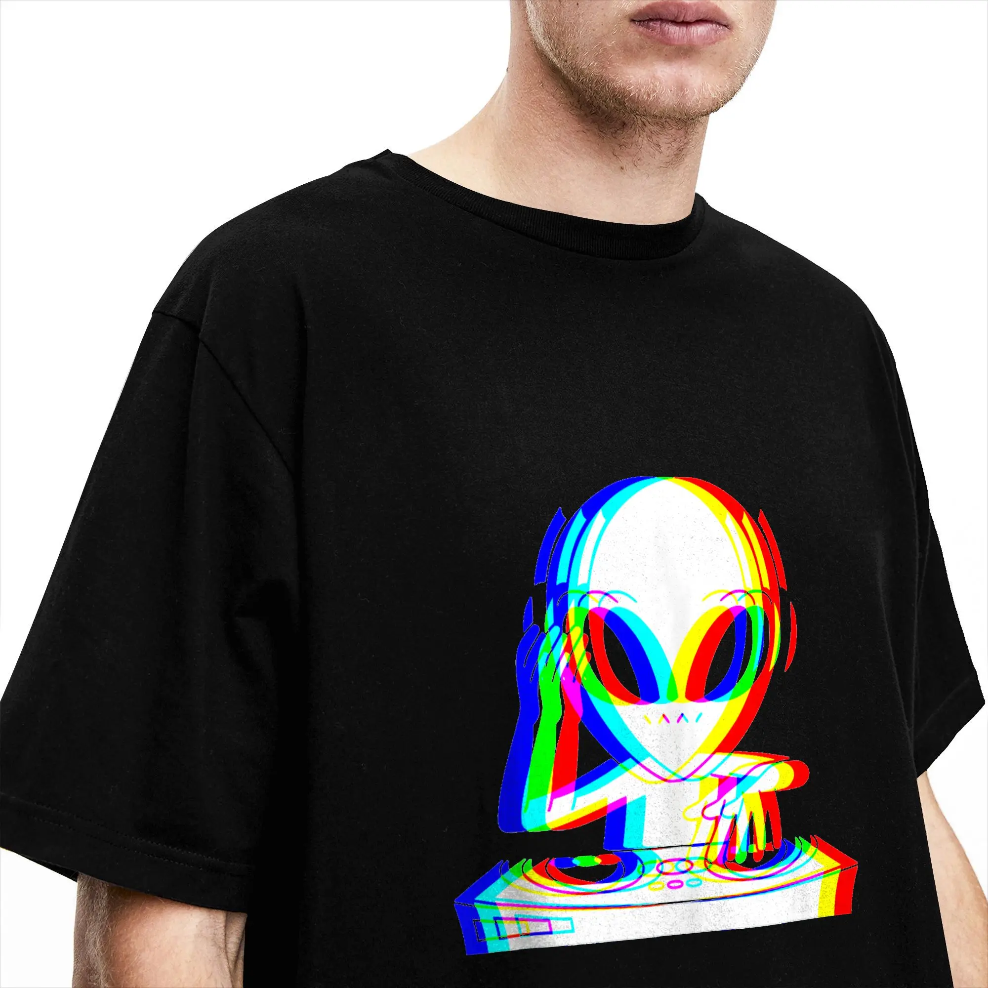 Alien Dj Trippy Vaporwave Techno Rave EDM Music Festival T Shirt Beach Funny T Shirts Cotton Hip Hop Tshirt For Men Clothes
