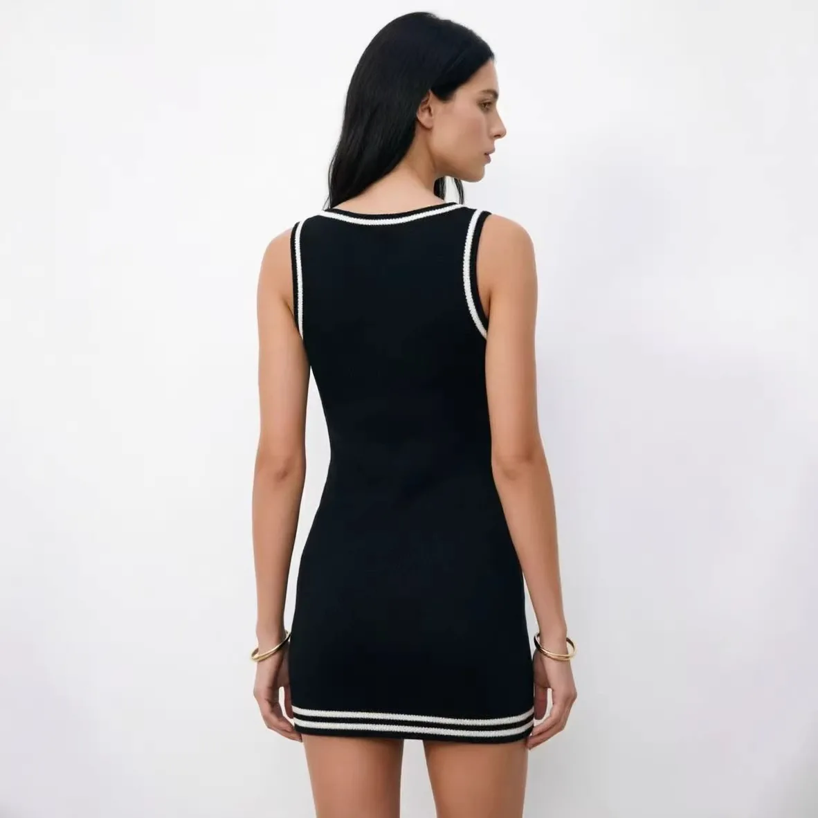 Fashion Patchwork Knitted Dress Sleeveless Bag Hip Vest Dress Women Summer Sexy Club Party Mini Vestido Y2k Sheath Sundress