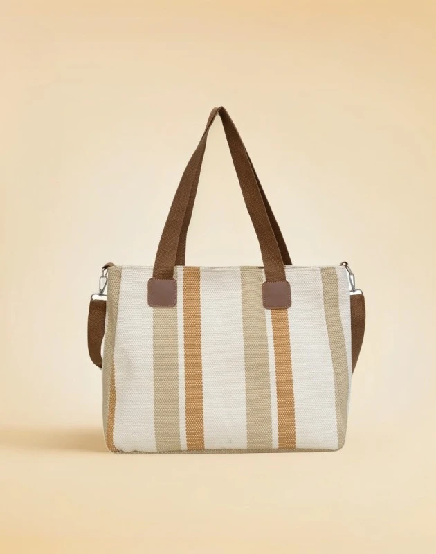 New style Big bag, women's new striped canvas bag, commuting tote bag, trendy single shoulder crossbody bag, versatile mommy bag
