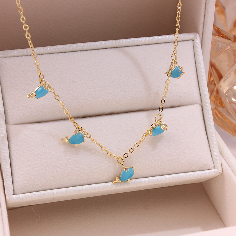 Ins Hot Sale Multicolor Crystal Ocean Animal Charm Pendant&necklaces for Women Delicate Starfish Chain Choker Necklaces
