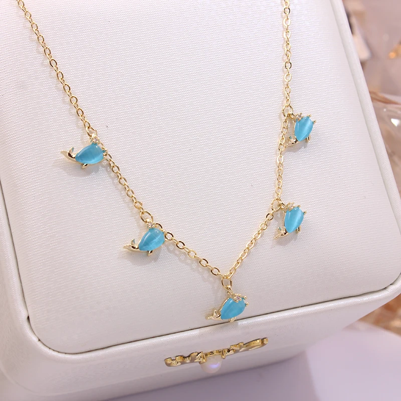 Ins Hot Sale Multicolor Crystal Ocean Animal Charm Pendant&necklaces for Women Delicate Starfish Chain Choker Necklaces