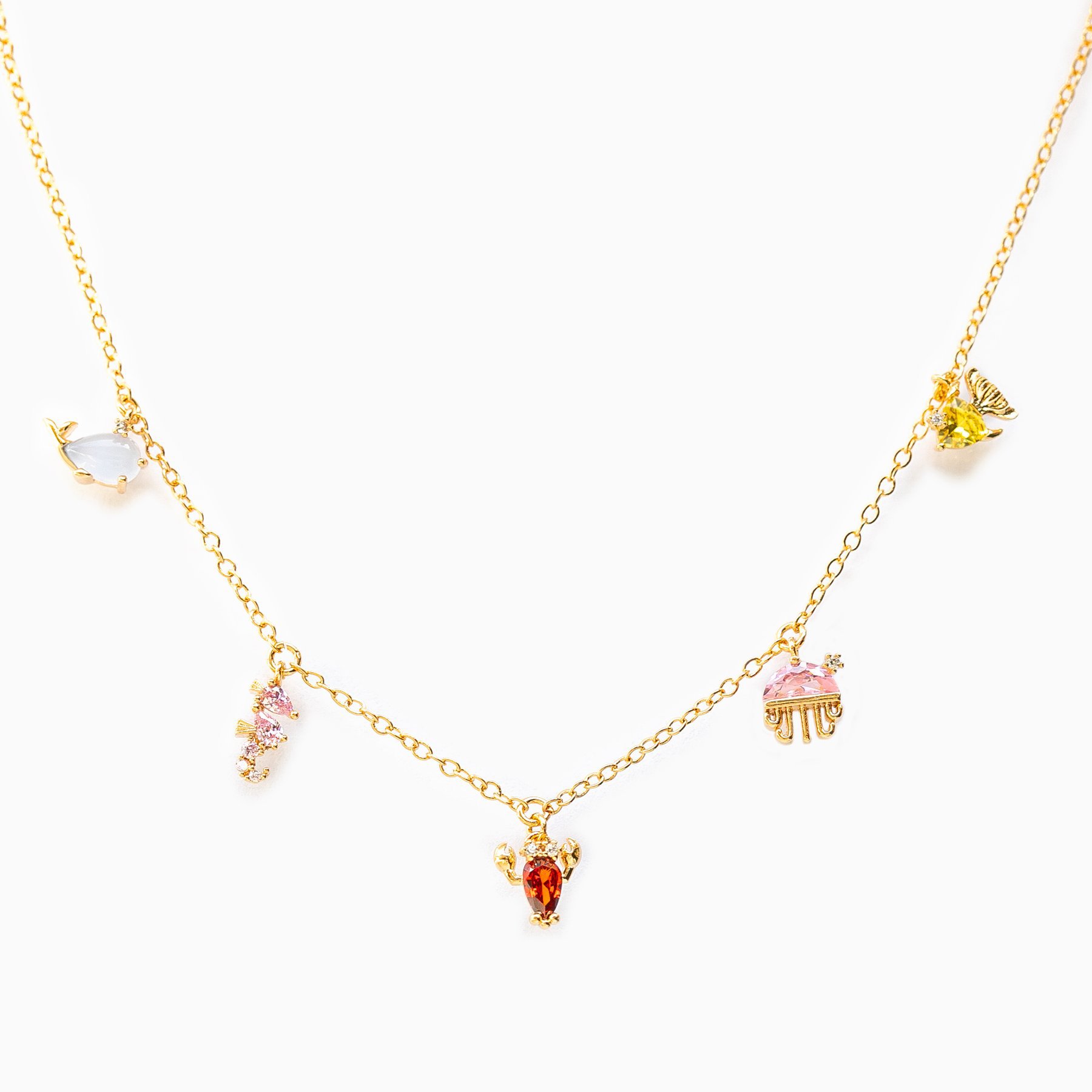 Ins Hot Sale Multicolor Crystal Ocean Animal Charm Pendant&necklaces for Women Delicate Starfish Chain Choker Necklaces