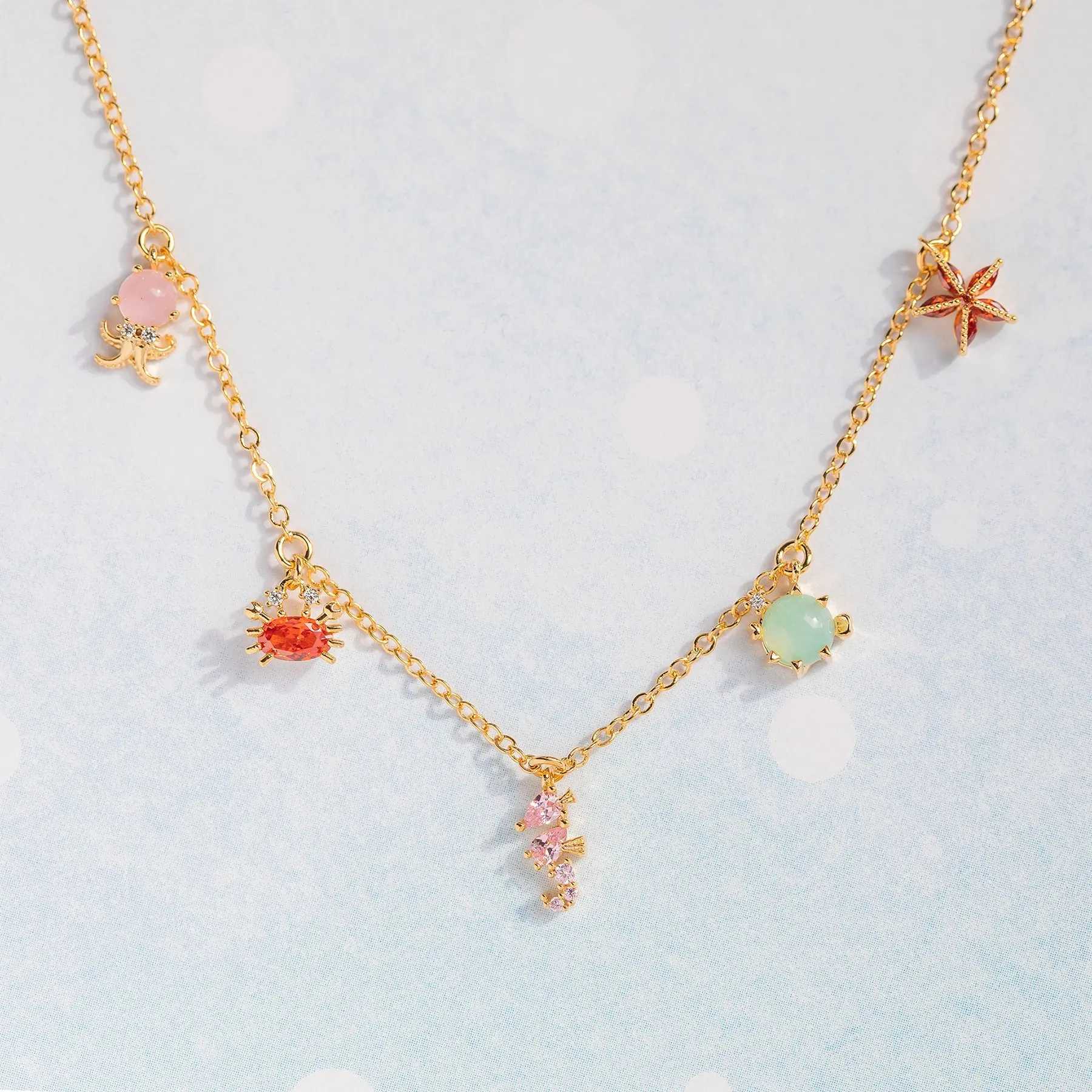 Ins Hot Sale Multicolor Crystal Ocean Animal Charm Pendant&necklaces for Women Delicate Starfish Chain Choker Necklaces