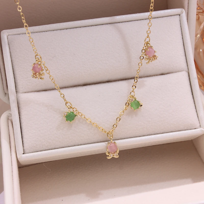 Ins Hot Sale Multicolor Crystal Ocean Animal Charm Pendant&necklaces for Women Delicate Starfish Chain Choker Necklaces