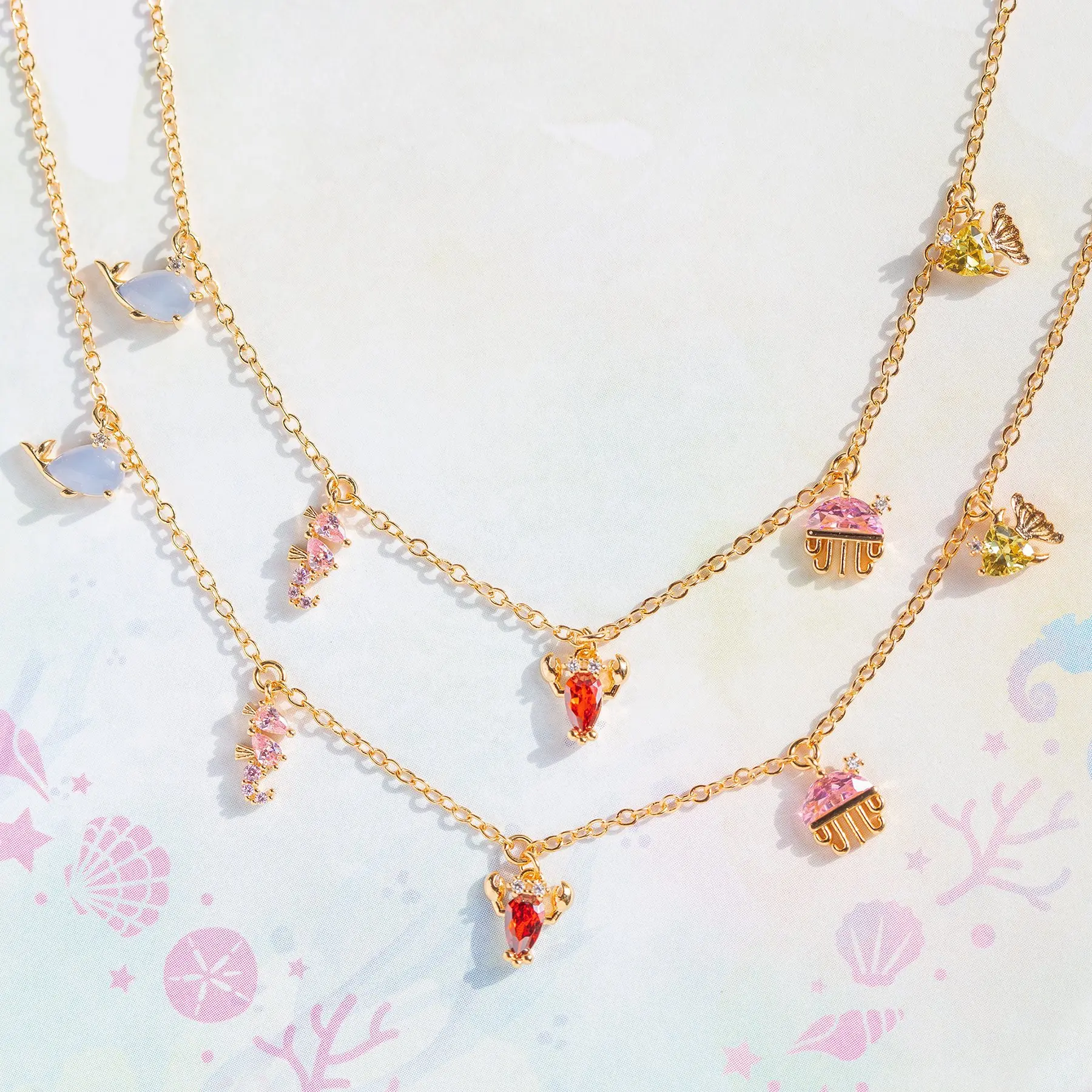 Ins Hot Sale Multicolor Crystal Ocean Animal Charm Pendant&necklaces for Women Delicate Starfish Chain Choker Necklaces