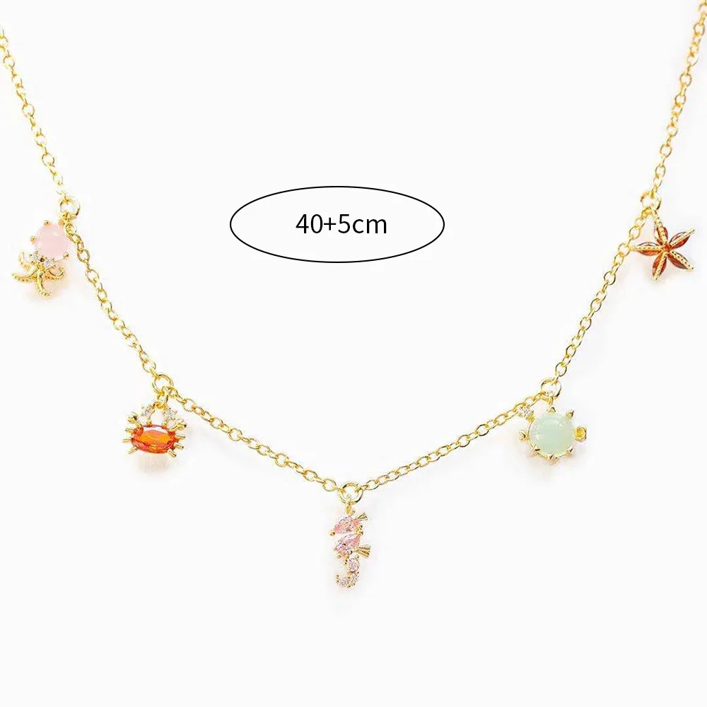 Ins Hot Sale Multicolor Crystal Ocean Animal Charm Pendant&necklaces for Women Delicate Starfish Chain Choker Necklaces