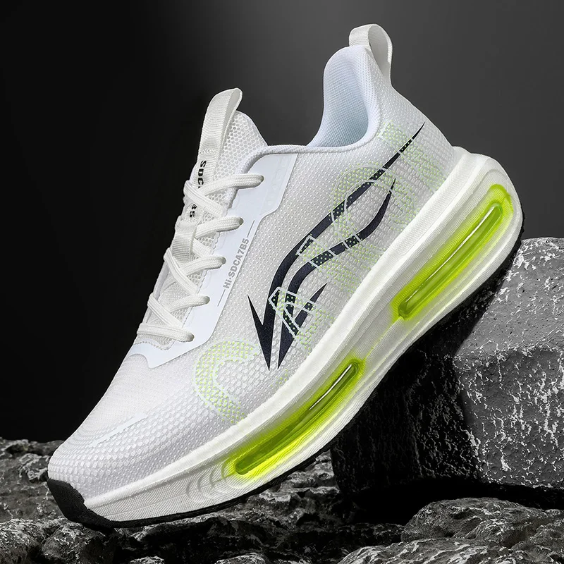 Men's Breathable Running Shoes for All Seasons - Shock-Absorbing Sole, Non-Slip Grip, Geometric Stripe Design, Suitable for Outdoor Jogging, Gym, and Casual Wear