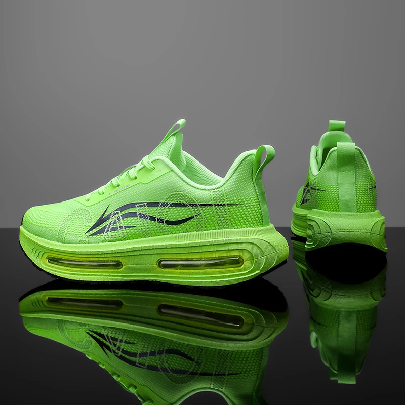Men's Breathable Running Shoes for All Seasons - Shock-Absorbing Sole, Non-Slip Grip, Geometric Stripe Design, Suitable for Outdoor Jogging, Gym, and Casual Wear