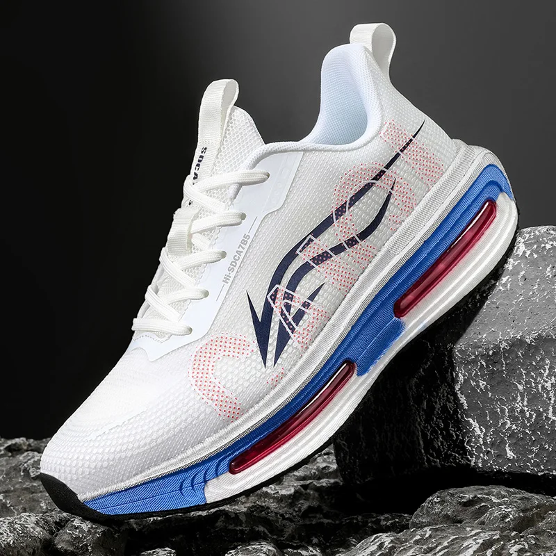 Men's Breathable Running Shoes for All Seasons - Shock-Absorbing Sole, Non-Slip Grip, Geometric Stripe Design, Suitable for Outdoor Jogging, Gym, and Casual Wear