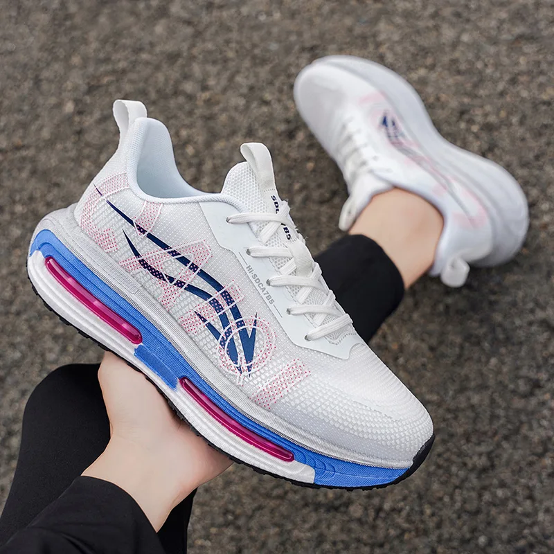 Men's Breathable Running Shoes for All Seasons - Shock-Absorbing Sole, Non-Slip Grip, Geometric Stripe Design, Suitable for Outdoor Jogging, Gym, and Casual Wear