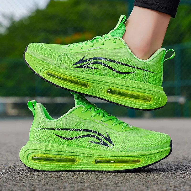 Men's Breathable Running Shoes for All Seasons - Shock-Absorbing Sole, Non-Slip Grip, Geometric Stripe Design, Suitable for Outdoor Jogging, Gym, and Casual Wear