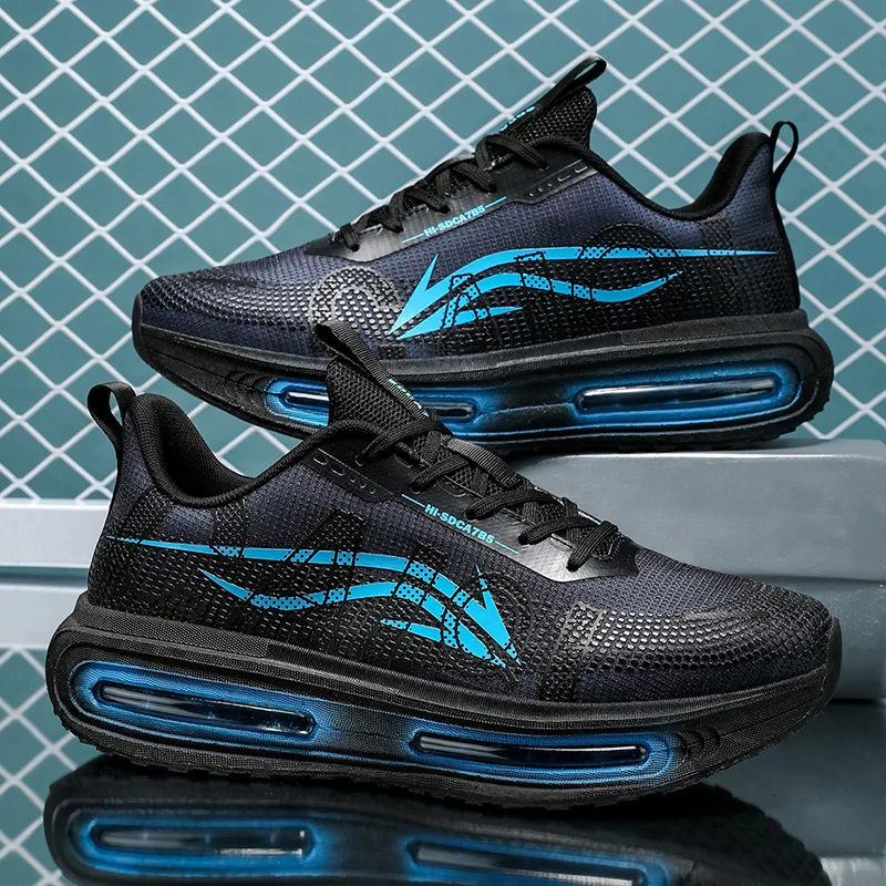 Men's Breathable Running Shoes for All Seasons - Shock-Absorbing Sole, Non-Slip Grip, Geometric Stripe Design, Suitable for Outdoor Jogging, Gym, and Casual Wear