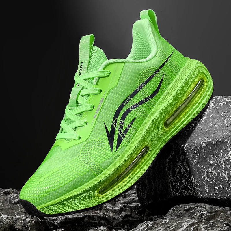Men's Breathable Running Shoes for All Seasons - Shock-Absorbing Sole, Non-Slip Grip, Geometric Stripe Design, Suitable for Outdoor Jogging, Gym, and Casual Wear