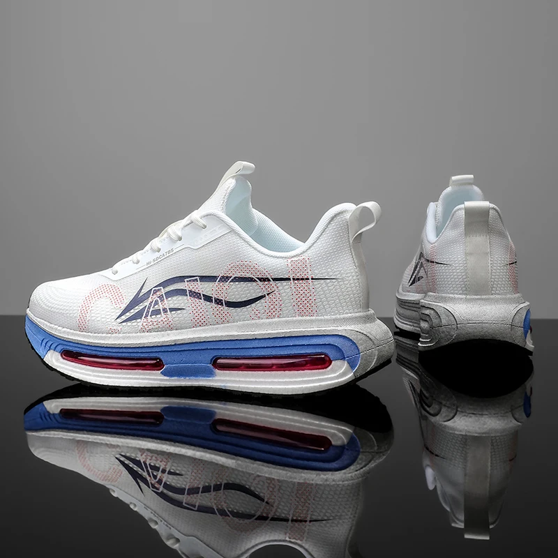 Men's Breathable Running Shoes for All Seasons - Shock-Absorbing Sole, Non-Slip Grip, Geometric Stripe Design, Suitable for Outdoor Jogging, Gym, and Casual Wear