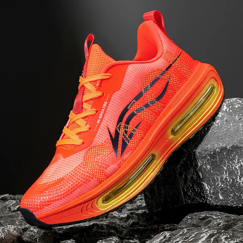 Men's Breathable Running Shoes for All Seasons - Shock-Absorbing Sole, Non-Slip Grip, Geometric Stripe Design, Suitable for Outdoor Jogging, Gym, and Casual Wear