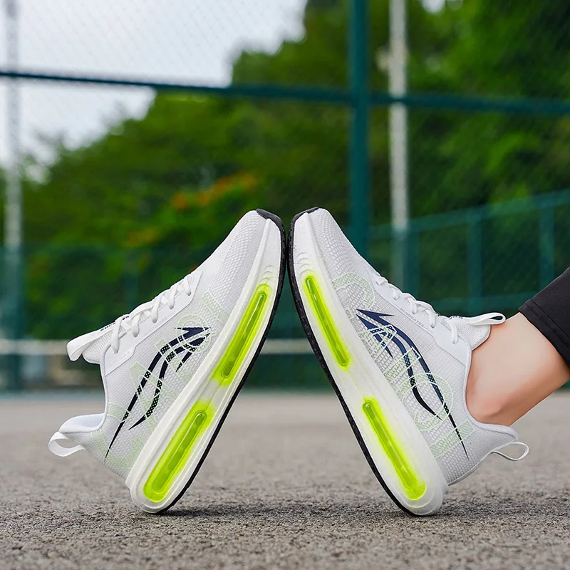 Men's Breathable Running Shoes for All Seasons - Shock-Absorbing Sole, Non-Slip Grip, Geometric Stripe Design, Suitable for Outdoor Jogging, Gym, and Casual Wear
