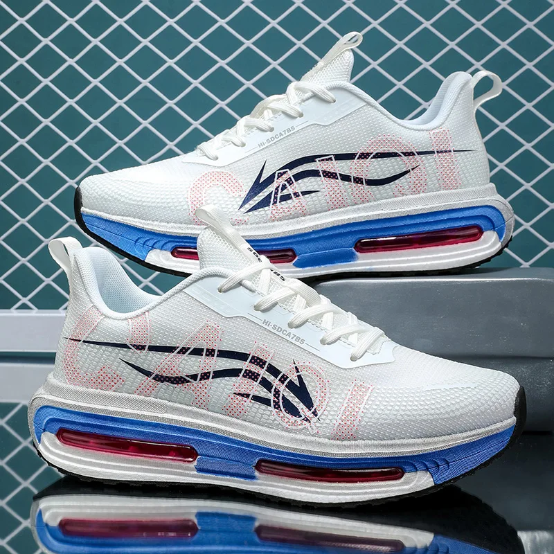 Men's Breathable Running Shoes for All Seasons - Shock-Absorbing Sole, Non-Slip Grip, Geometric Stripe Design, Suitable for Outdoor Jogging, Gym, and Casual Wear