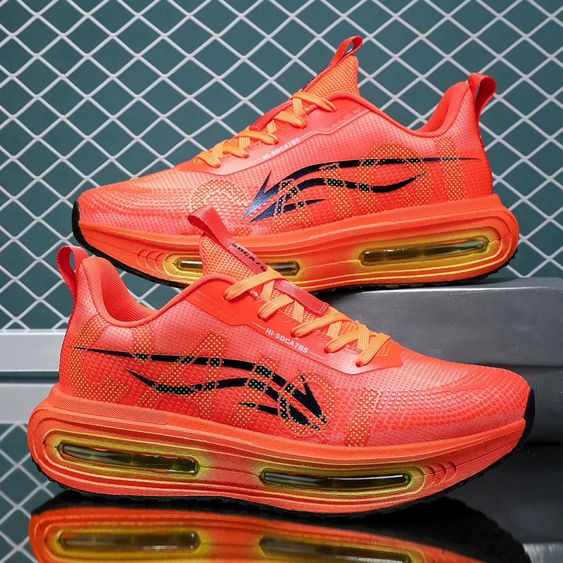 Men's Breathable Running Shoes for All Seasons - Shock-Absorbing Sole, Non-Slip Grip, Geometric Stripe Design, Suitable for Outdoor Jogging, Gym, and Casual Wear