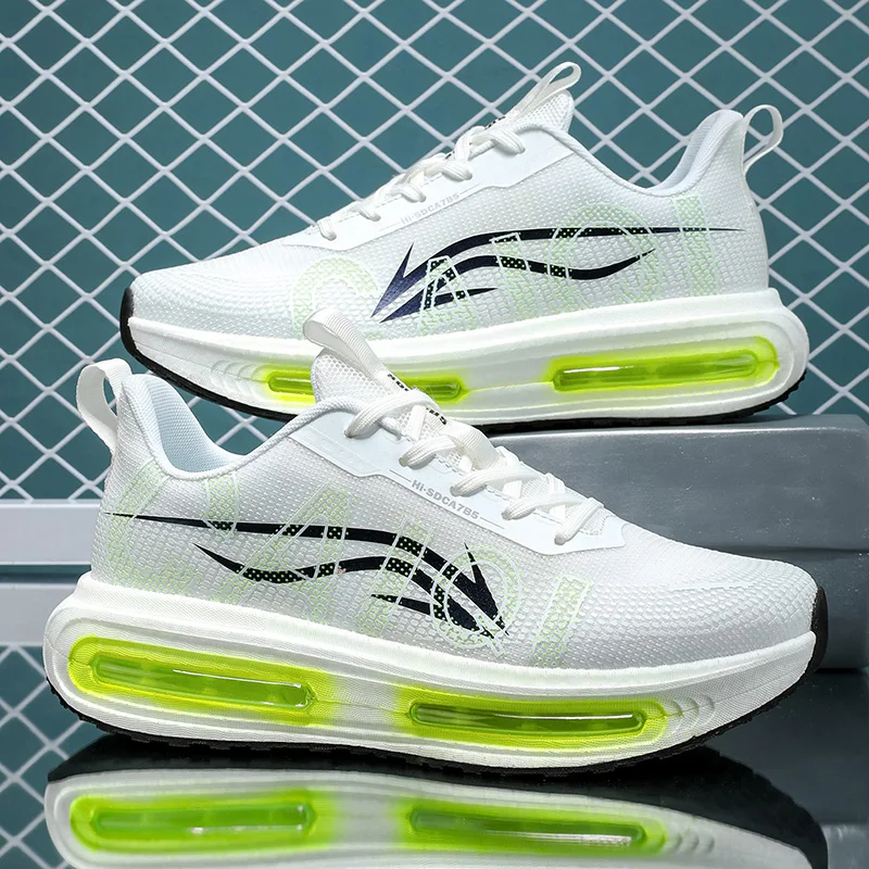 Men's Breathable Running Shoes for All Seasons - Shock-Absorbing Sole, Non-Slip Grip, Geometric Stripe Design, Suitable for Outdoor Jogging, Gym, and Casual Wear