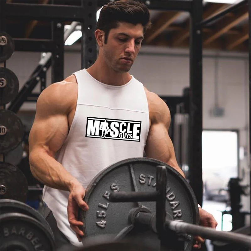 Mens Summer Cotton Workout Tank Tops Gym Bodybuilding Sleeveless Singlets Fitness Clothing Breathable Loose Muscle Shirts