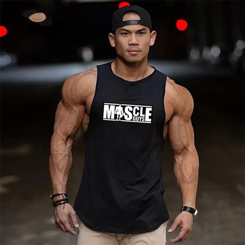 Mens Summer Cotton Workout Tank Tops Gym Bodybuilding Sleeveless Singlets Fitness Clothing Breathable Loose Muscle Shirts