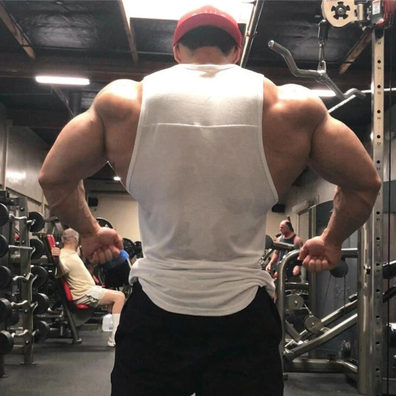 Mens Summer Cotton Workout Tank Tops Gym Bodybuilding Sleeveless Singlets Fitness Clothing Breathable Loose Muscle Shirts