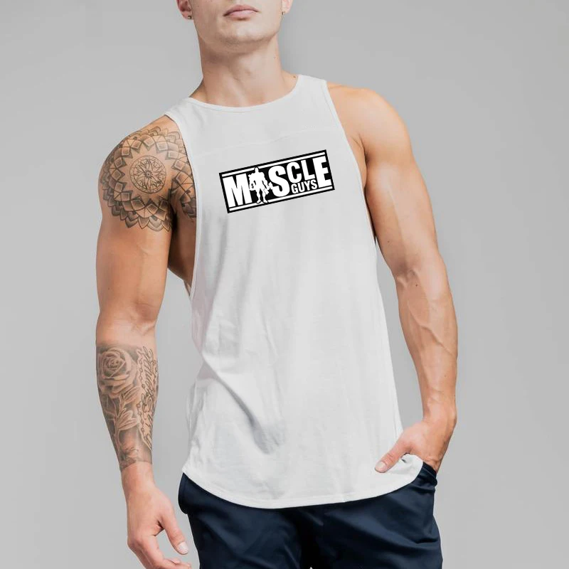 Mens Summer Cotton Workout Tank Tops Gym Bodybuilding Sleeveless Singlets Fitness Clothing Breathable Loose Muscle Shirts