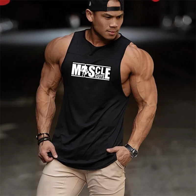 Mens Summer Cotton Workout Tank Tops Gym Bodybuilding Sleeveless Singlets Fitness Clothing Breathable Loose Muscle Shirts