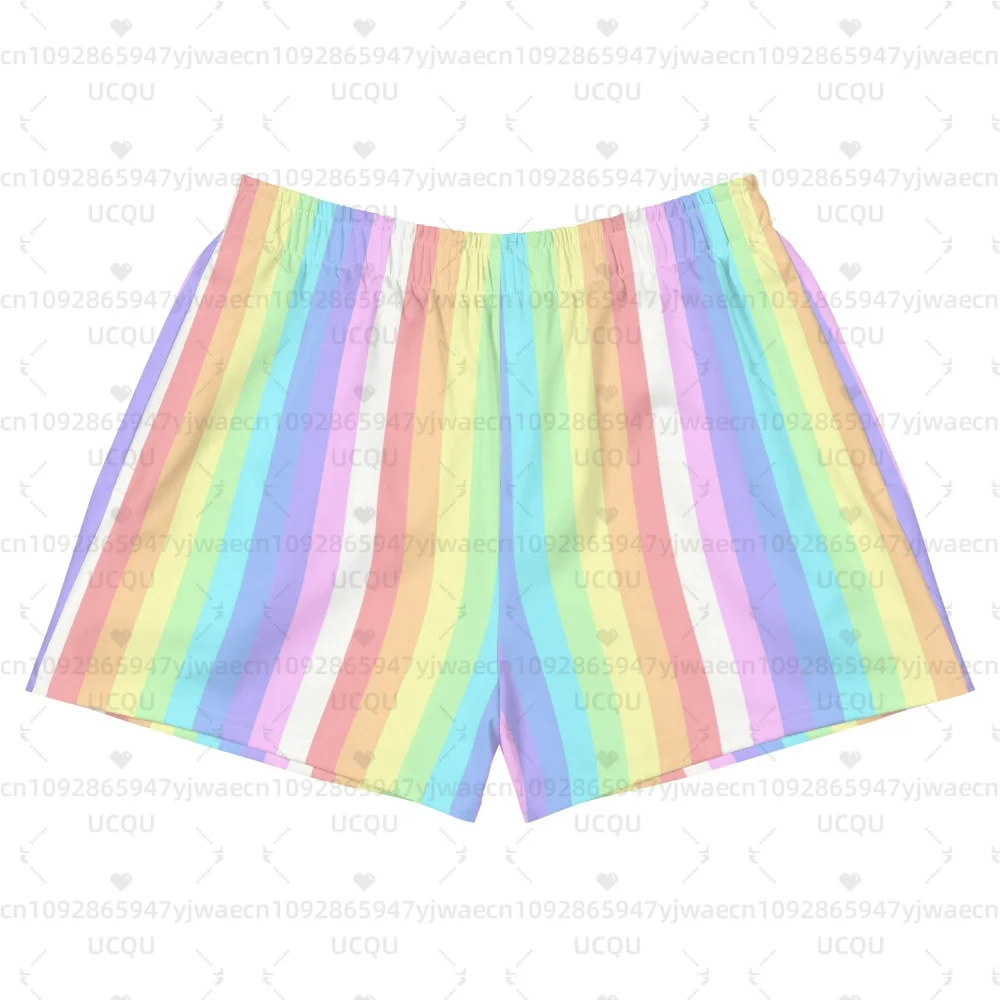 Rainbow Stripe Festival Shorts Yume Kawaii Shorts Pastel Goth Clothing Pride Run Swim Gym Workout Women's Shorts