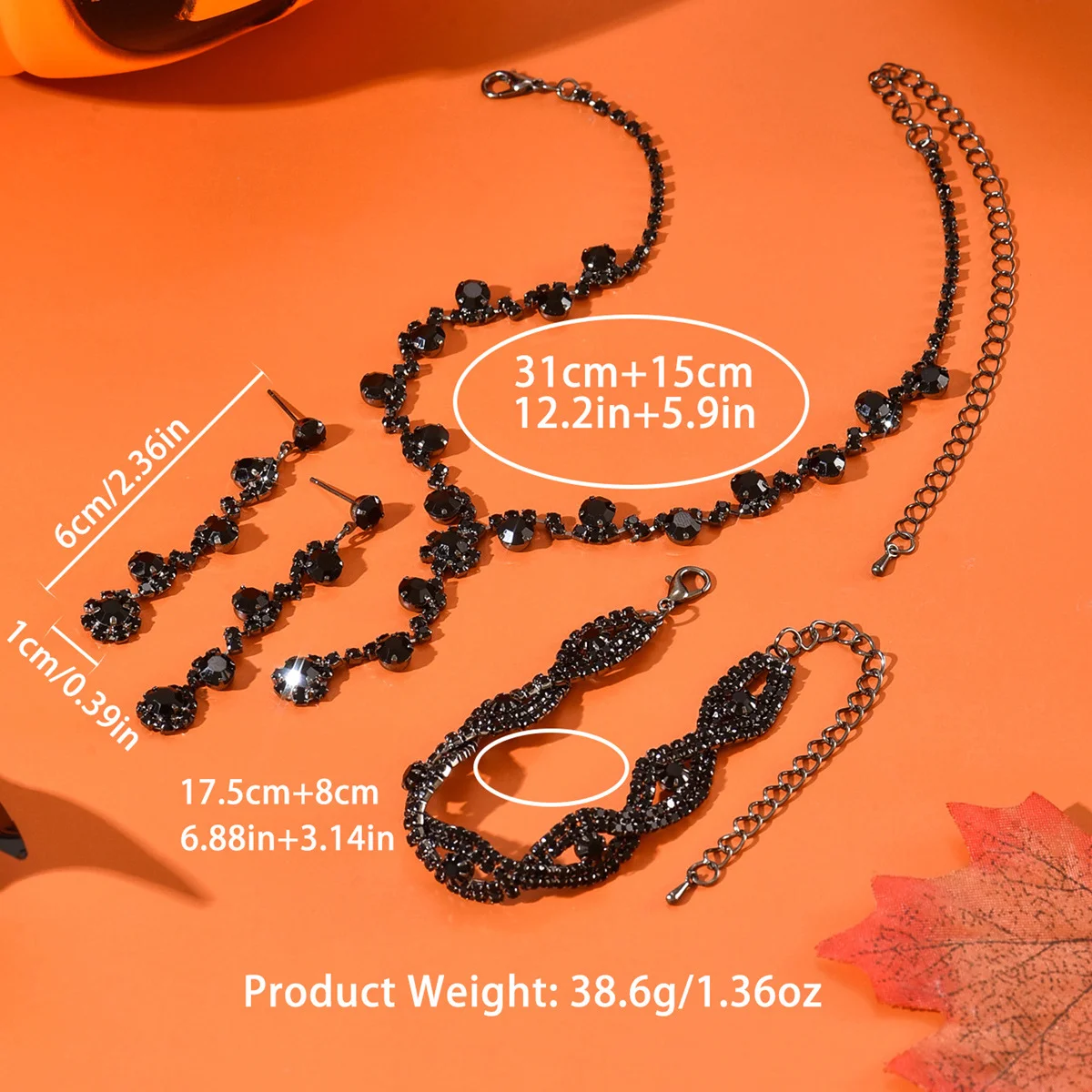 Halloween necklace, earrings and bracelet set - perfect for parties and formal events, highly versatile and stylish.