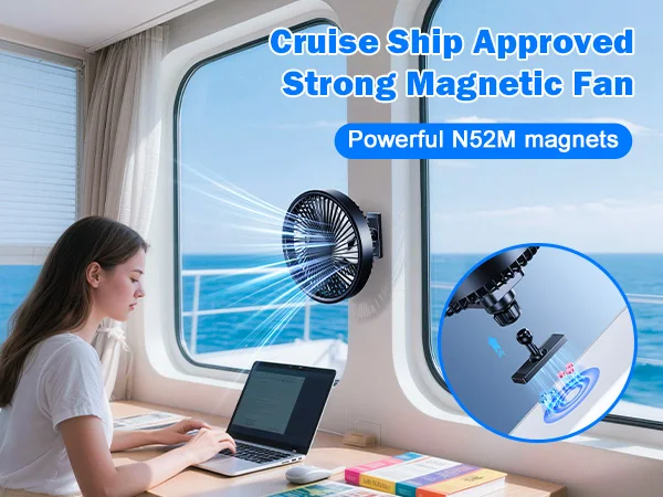 Eary Magnetic Cruise Ship Approved Fan 3000mAh Battery Operated Portable Golf Cart Fans with 3 Speeds 360°Rotation Cooling Fans