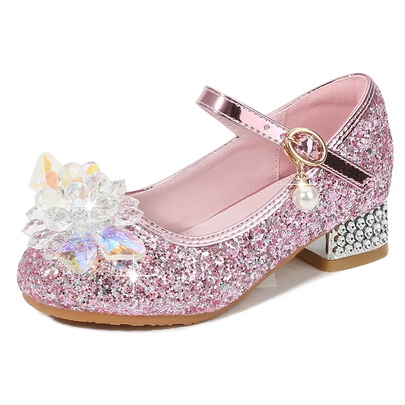 Fashion Girl High-heeled Shoes Children's Party Dress Heels Princess Performance Crystal Pearl Dress Shoes Kids and Teenagers