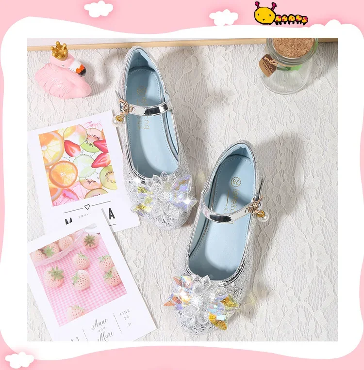 Fashion Girl High-heeled Shoes Children's Party Dress Heels Princess Performance Crystal Pearl Dress Shoes Kids and Teenagers