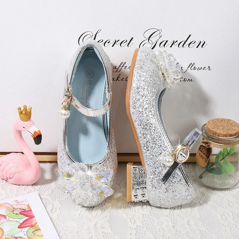 Fashion Girl High-heeled Shoes Children's Party Dress Heels Princess Performance Crystal Pearl Dress Shoes Kids and Teenagers