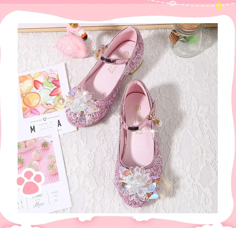 Fashion Girl High-heeled Shoes Children's Party Dress Heels Princess Performance Crystal Pearl Dress Shoes Kids and Teenagers