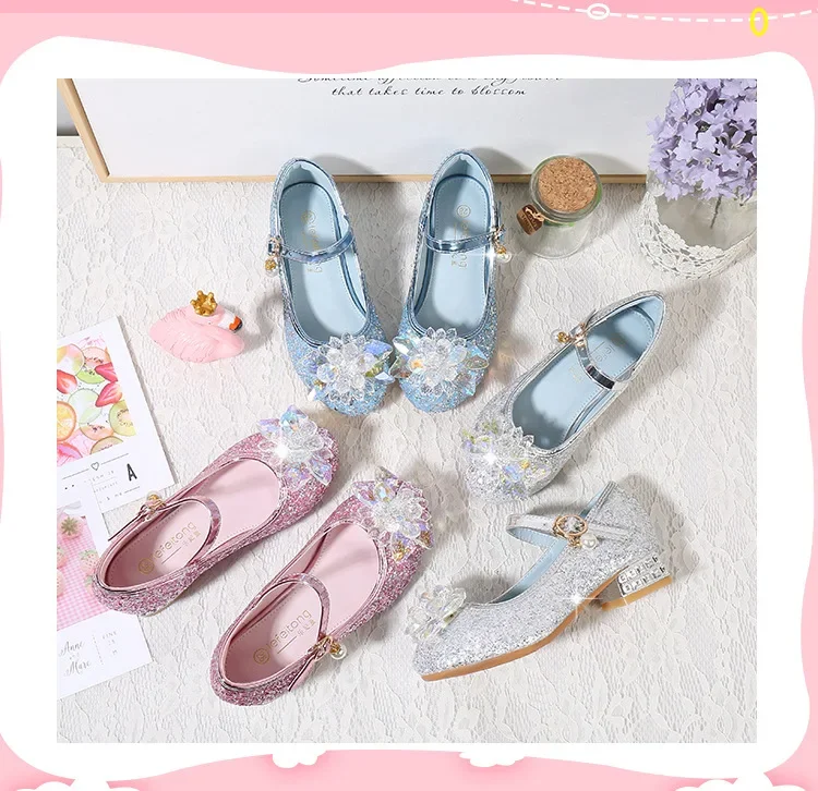 Fashion Girl High-heeled Shoes Children's Party Dress Heels Princess Performance Crystal Pearl Dress Shoes Kids and Teenagers