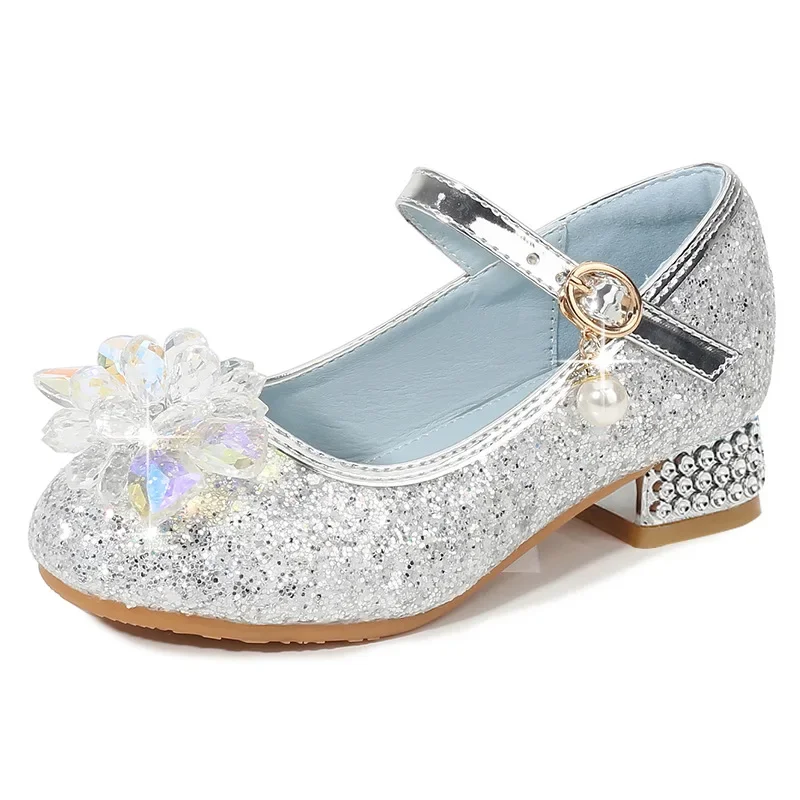 Fashion Girl High-heeled Shoes Children's Party Dress Heels Princess Performance Crystal Pearl Dress Shoes Kids and Teenagers