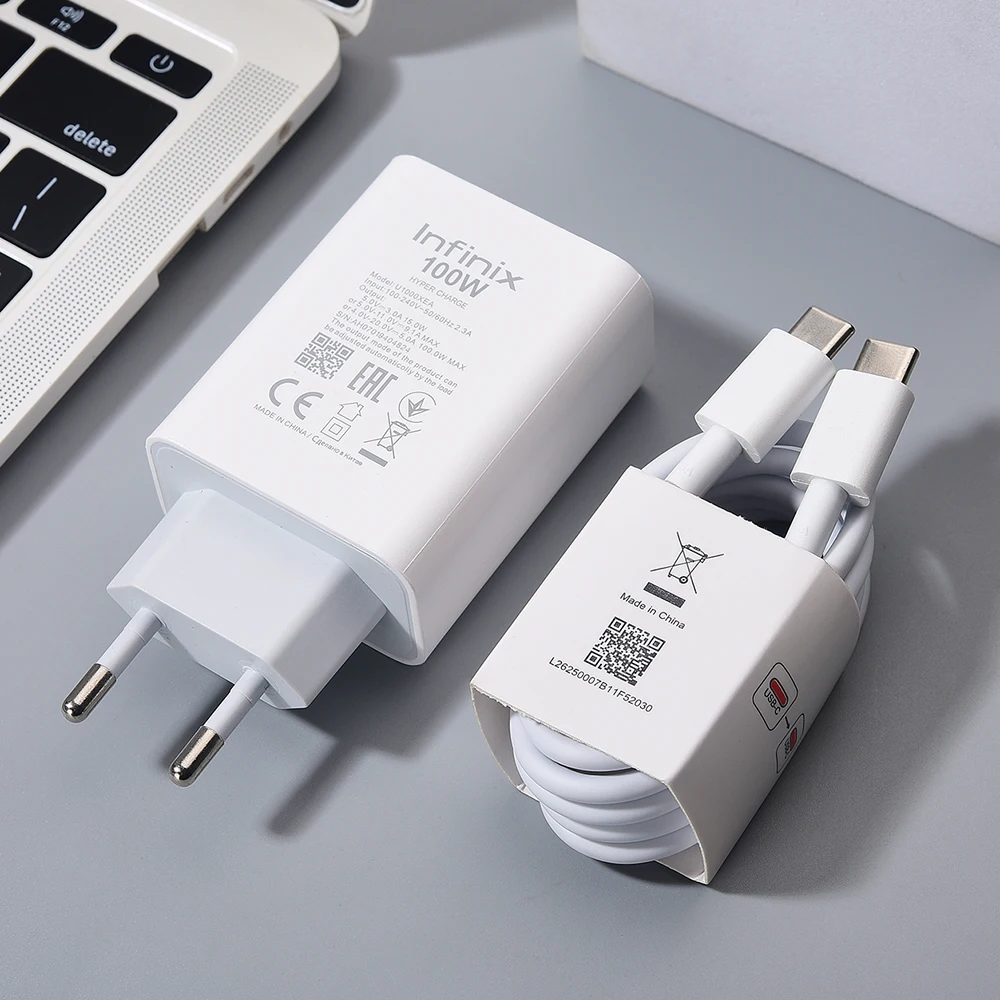 Infinix 100W Charger EU Super Fast Charging Power Adapter USB C To Type C Cable For Infinix Note 60 Ultra 50 40 Pro+ GT 20 30Pro