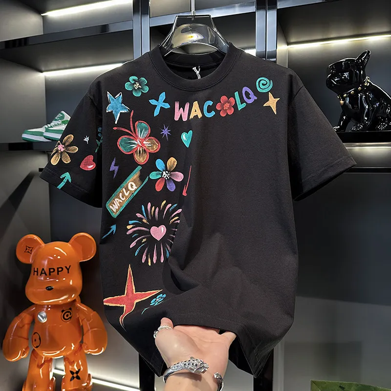 2026 New Short Sleeved T-shirt Men's High-quality Pure Cotton Summer Loose Fit Plus Size Simple and Fashionable Printed Top