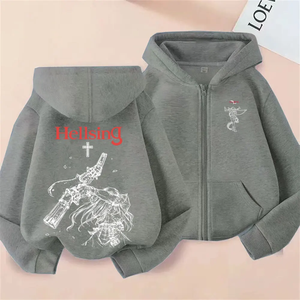 Anime Hellsing Abraham Van Helsing Vampire Alucard Zipper Hoodie Men Women 90s Manga Casual Oversized Zip Up Jacket Cosplay Coat