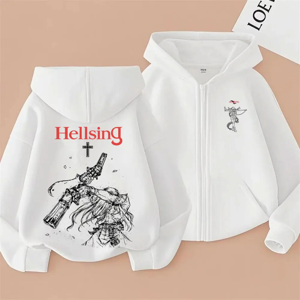 Anime Hellsing Abraham Van Helsing Vampire Alucard Zipper Hoodie Men Women 90s Manga Casual Oversized Zip Up Jacket Cosplay Coat