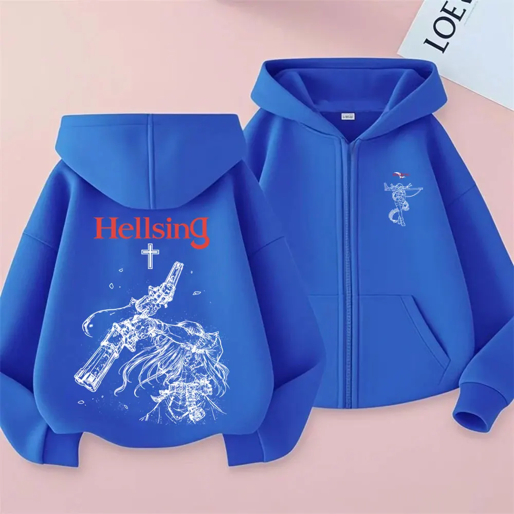 Anime Hellsing Abraham Van Helsing Vampire Alucard Zipper Hoodie Men Women 90s Manga Casual Oversized Zip Up Jacket Cosplay Coat