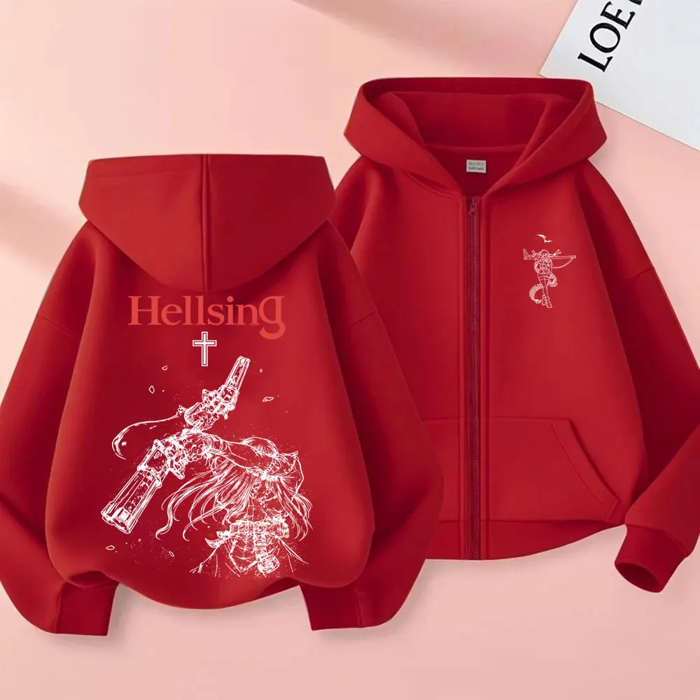 Anime Hellsing Abraham Van Helsing Vampire Alucard Zipper Hoodie Men Women 90s Manga Casual Oversized Zip Up Jacket Cosplay Coat