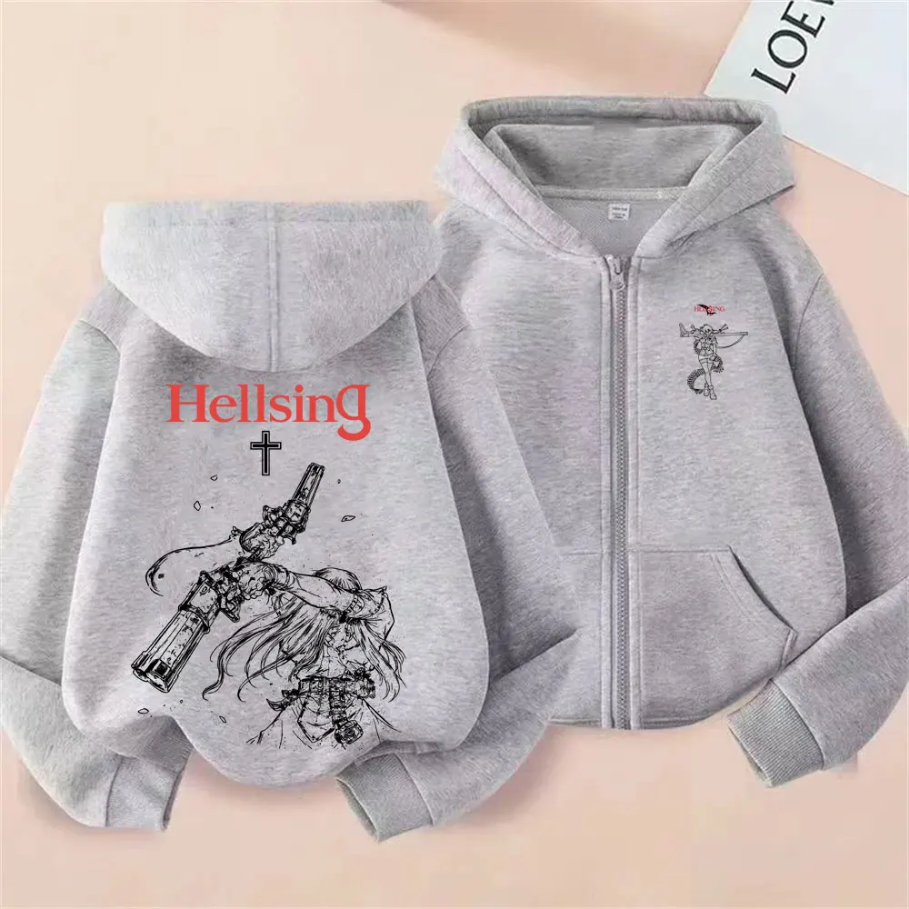 Anime Hellsing Abraham Van Helsing Vampire Alucard Zipper Hoodie Men Women 90s Manga Casual Oversized Zip Up Jacket Cosplay Coat