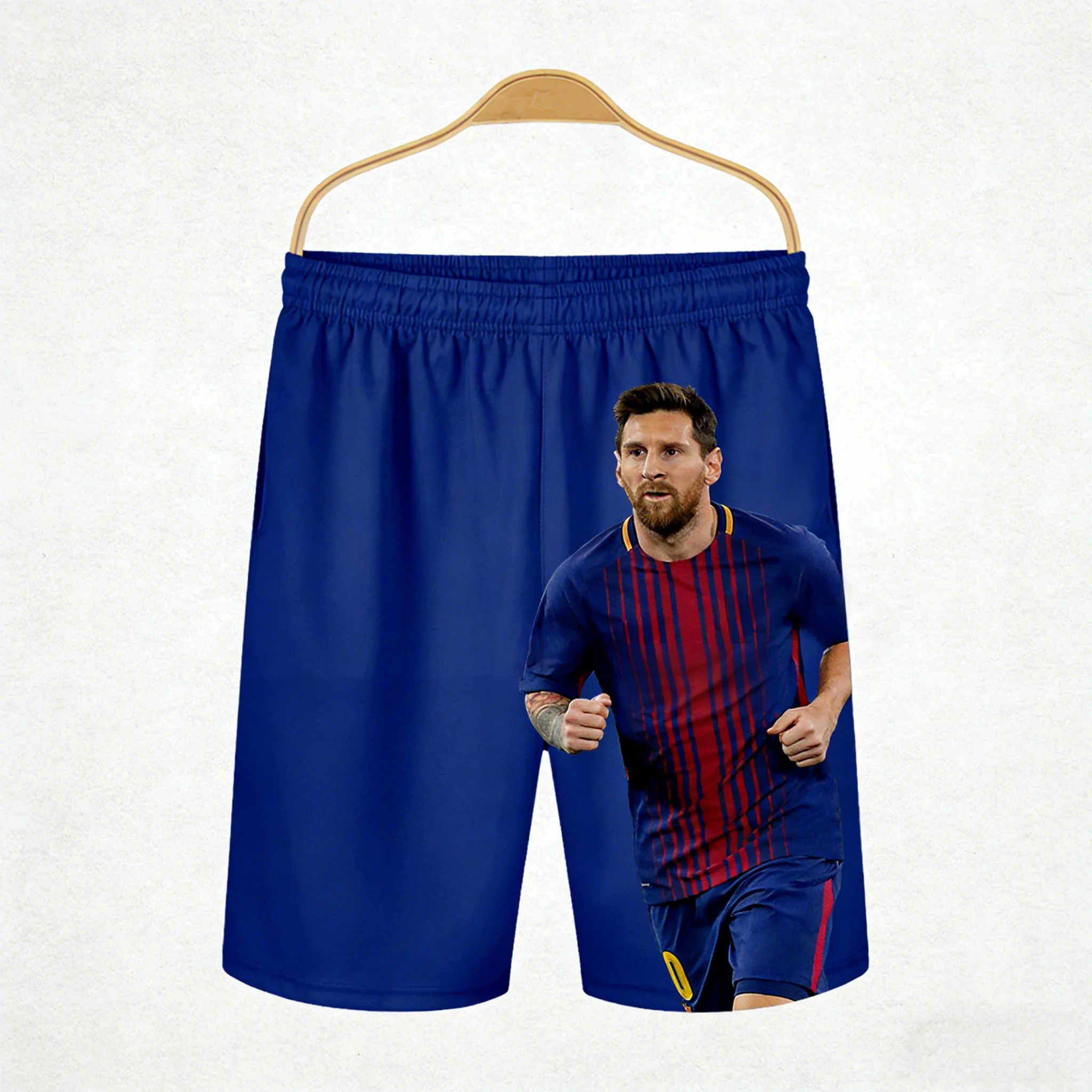 2026 Summer New Printed Messi Image Fashionable Casual Blue Sports Shorts, Adult Children's Plus Size Quick Drying Sports Pants